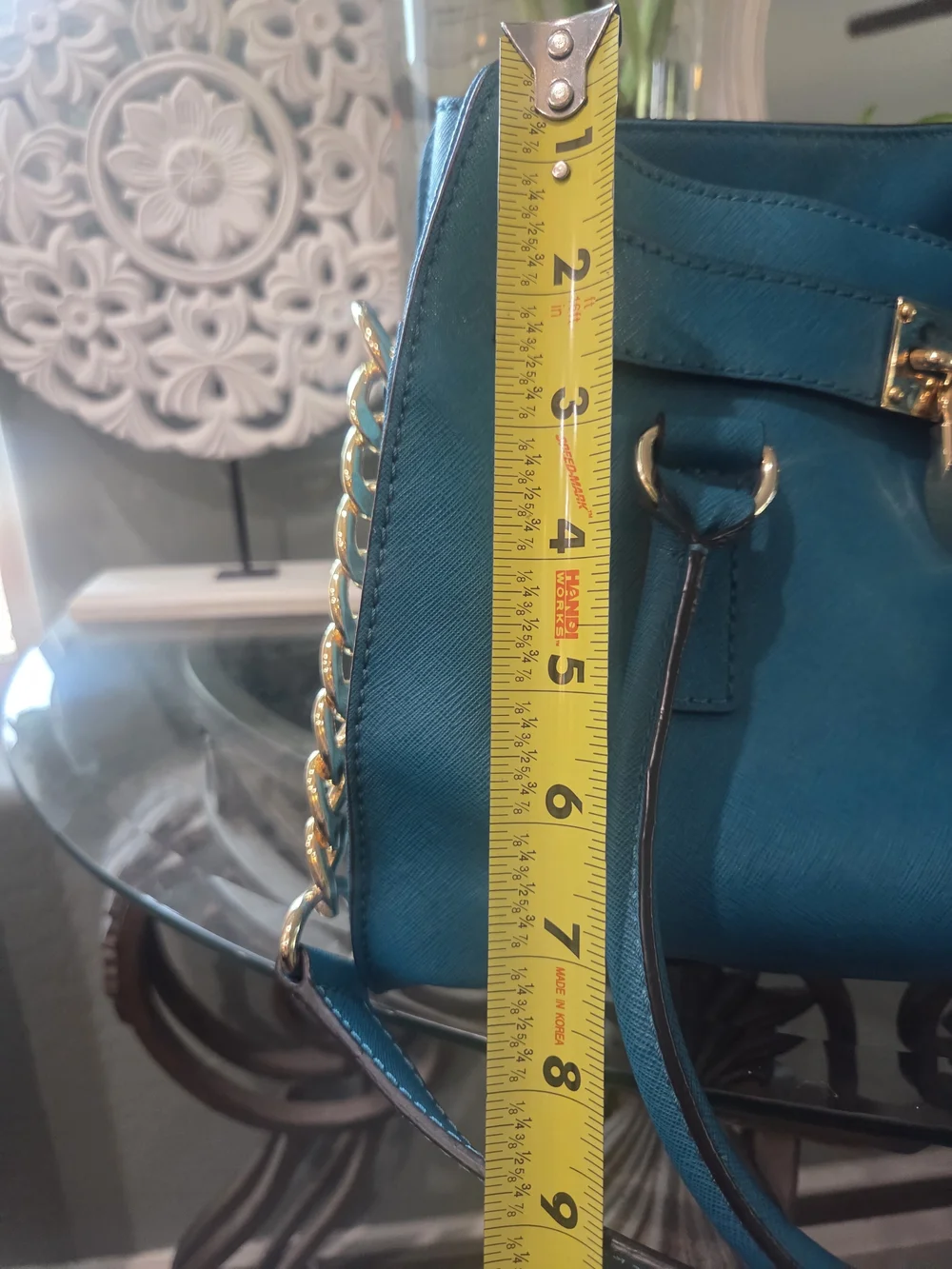 Michael Kors Teal Saffiano Leather Shoulder Bag with Gold Hardware